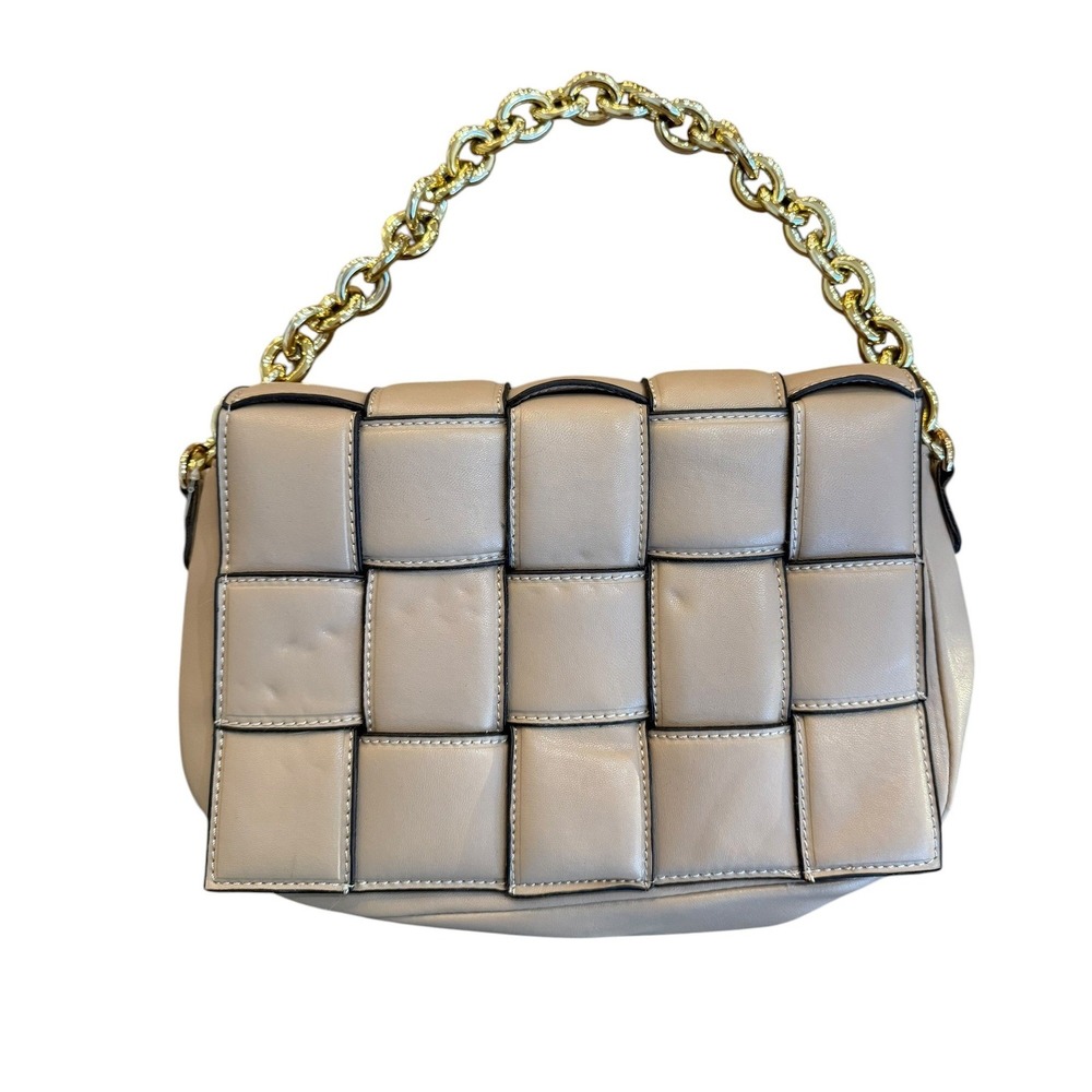 Woven Beige Chain Handle Shoulder Bag